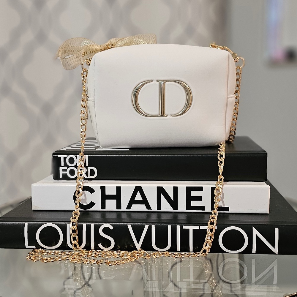 DIOR Crossbody White Gold Purse Bag Clutch Pouch New